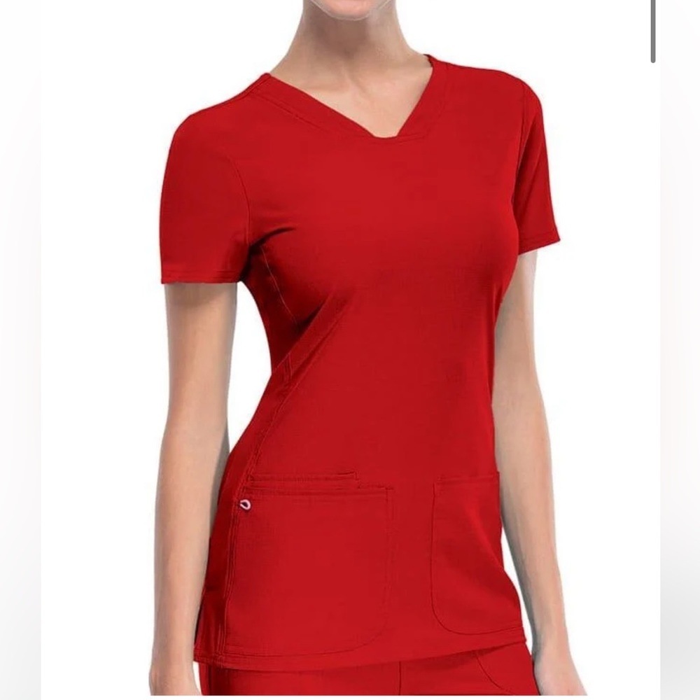 Heart Soul Red v neck Short Sleeve scrub Top